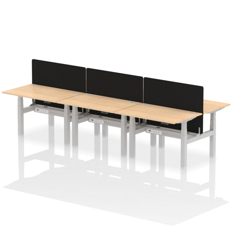 Breeze Back-to-Back Height Adjustable Bench Desk - 6 Person with Black Straight Screen - Image 11