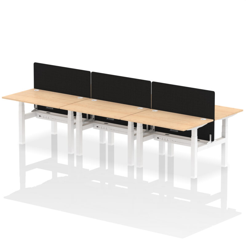 Breeze Back-to-Back Height Adjustable Bench Desk - 6 Person with Black Straight Screen - Image 12
