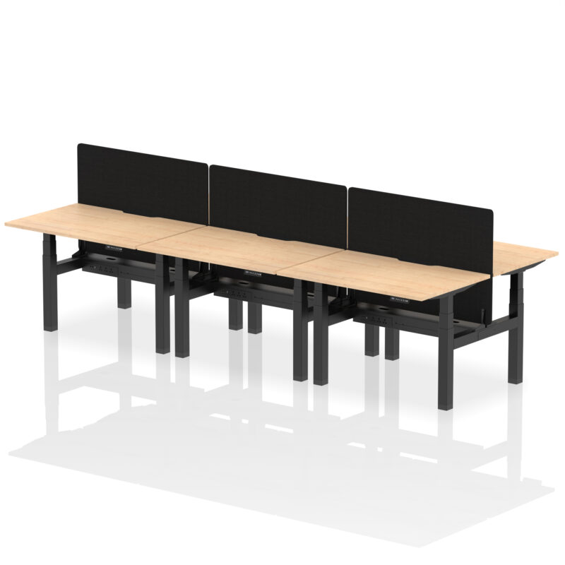 Breeze Back-to-Back Scalloped Edge Height Adjustable Bench Desk - 6 Person with Black Straight Screen - Image 7