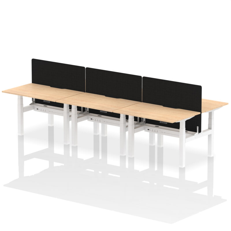 Breeze Back-to-Back Scalloped Edge Height Adjustable Bench Desk - 6 Person with Black Straight Screen - Image 9