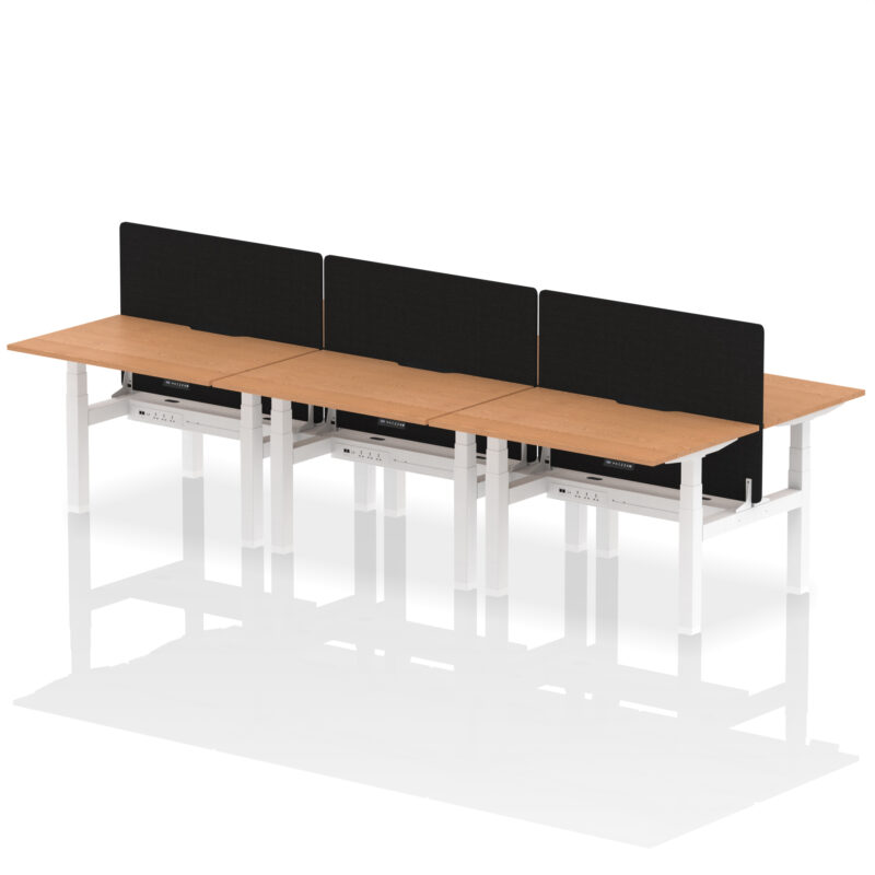 Breeze Back-to-Back Scalloped Edge Height Adjustable Bench Desk - 6 Person with Black Straight Screen - Image 12