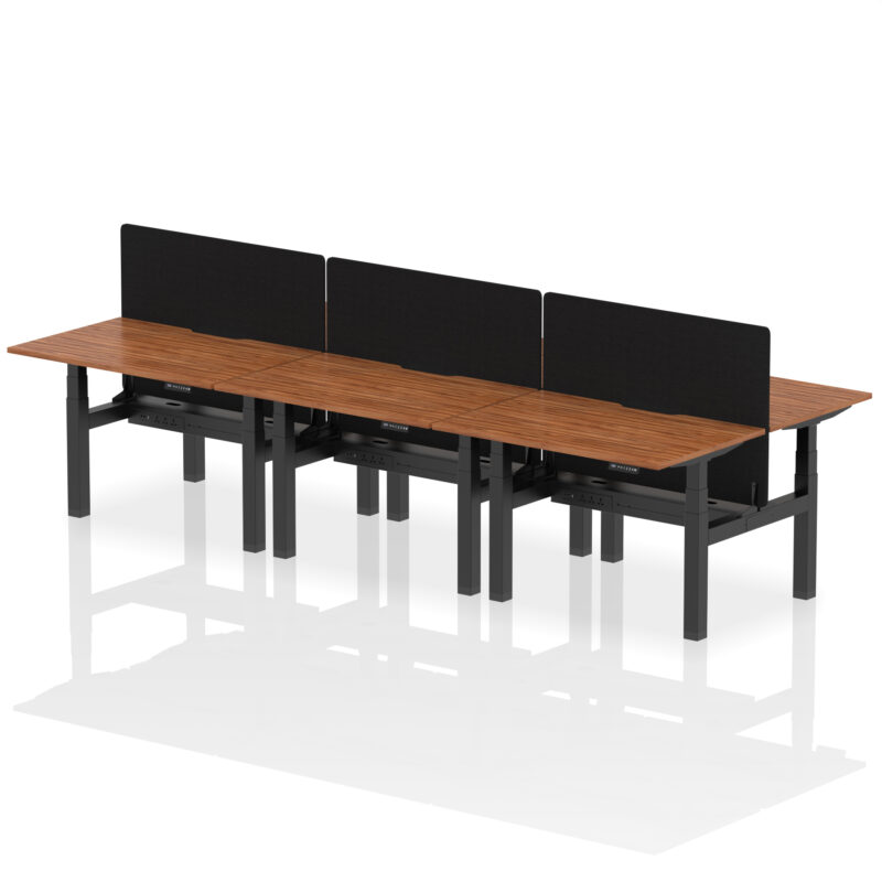 Breeze Back-to-Back Scalloped Edge Height Adjustable Bench Desk - 6 Person with Black Straight Screen - Image 13