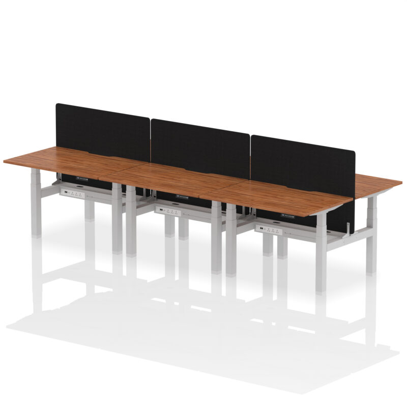 Breeze Back-to-Back Scalloped Edge Height Adjustable Bench Desk - 6 Person with Black Straight Screen - Image 14