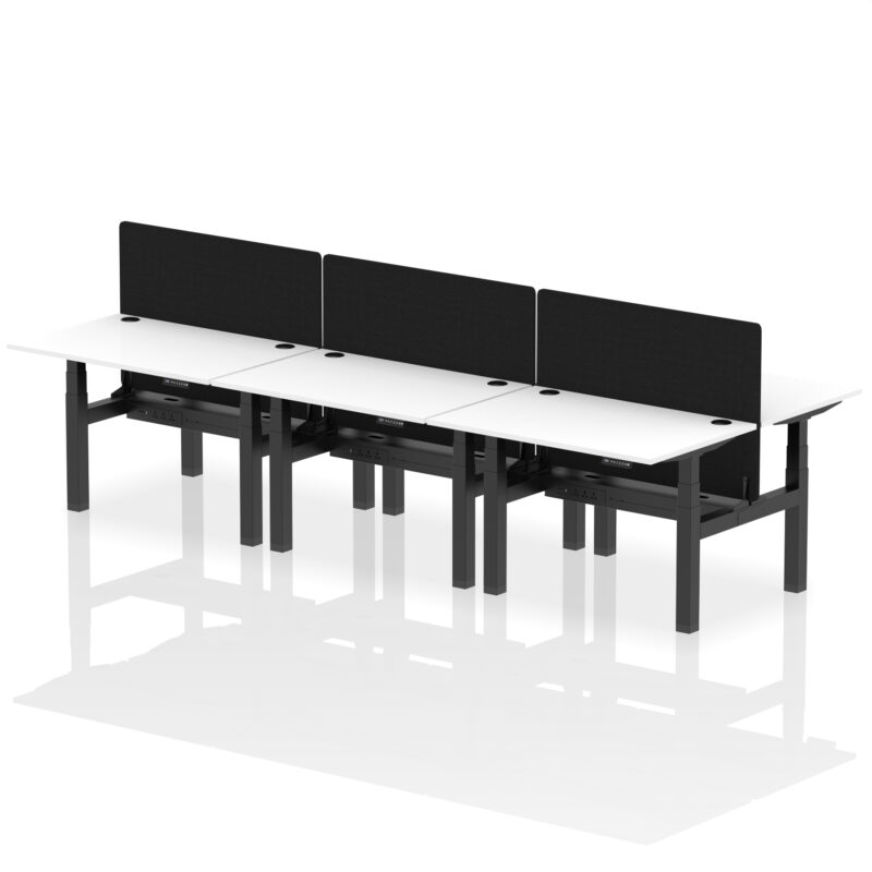 Breeze Back-to-Back Height Adjustable Bench Desk - 6 Person with Black Straight Screen - Image 19