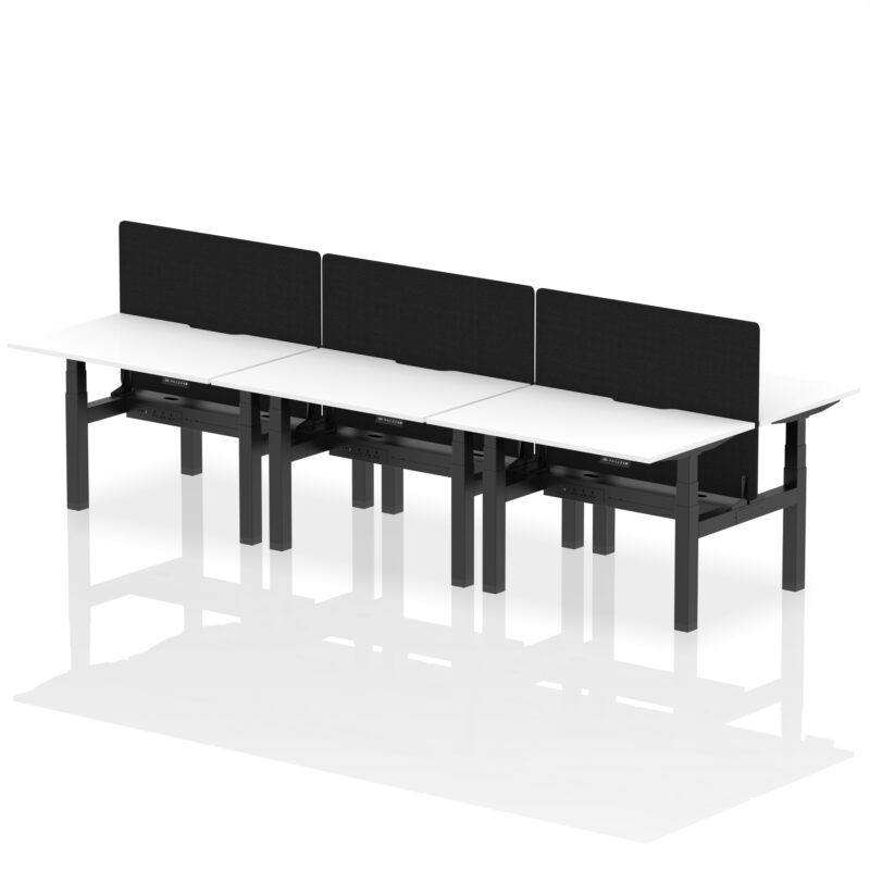 Breeze Back-to-Back Scalloped Edge Height Adjustable Bench Desk - 6 Person with Black Straight Screen - Image 16