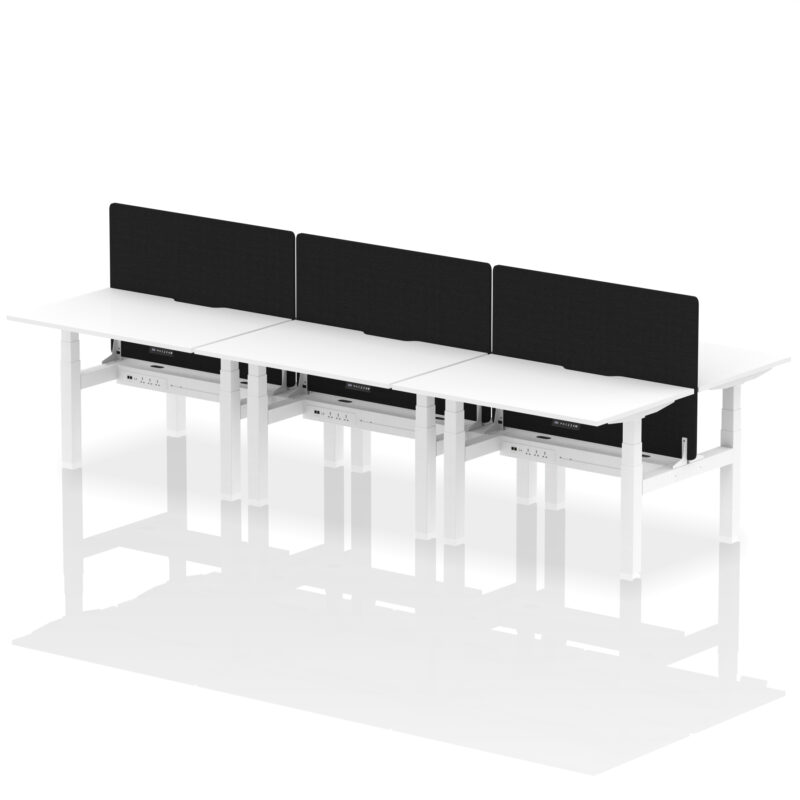 Breeze Back-to-Back Scalloped Edge Height Adjustable Bench Desk - 6 Person with Black Straight Screen - Image 18