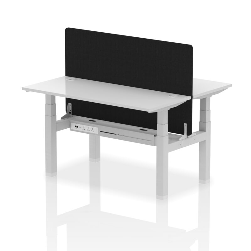 Breeze Back-to-Back Slimline Height Adjustable Bench Desk - 2 Person with Black Straight Screen - Image 41