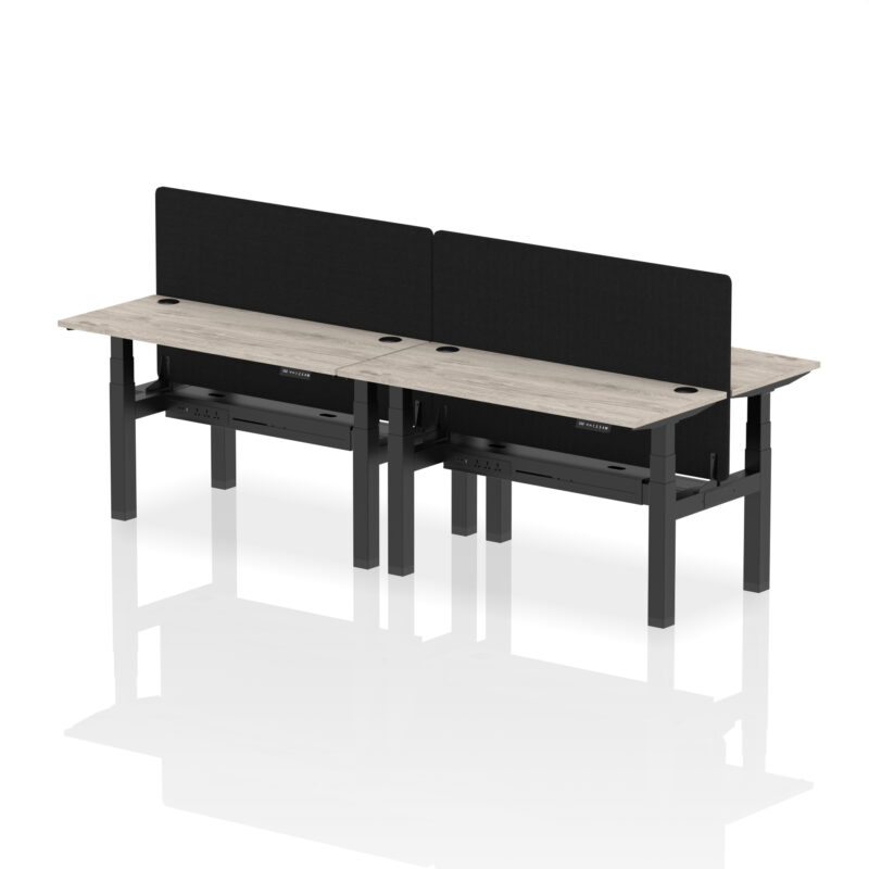 Breeze Back-to-Back Slimline Height Adjustable Bench Desk - 4 Person with Black Straight Screen - Image 28