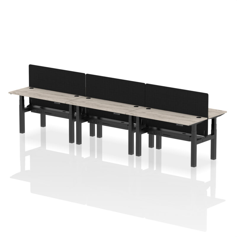 Breeze Back-to-Back Slimline Height Adjustable Bench Desk - 6 Person with Black Straight Screen - Image 28