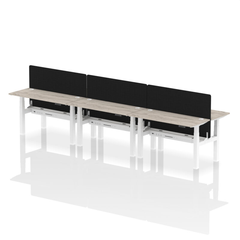 Breeze Back-to-Back Slimline Height Adjustable Bench Desk - 6 Person with Black Straight Screen - Image 30