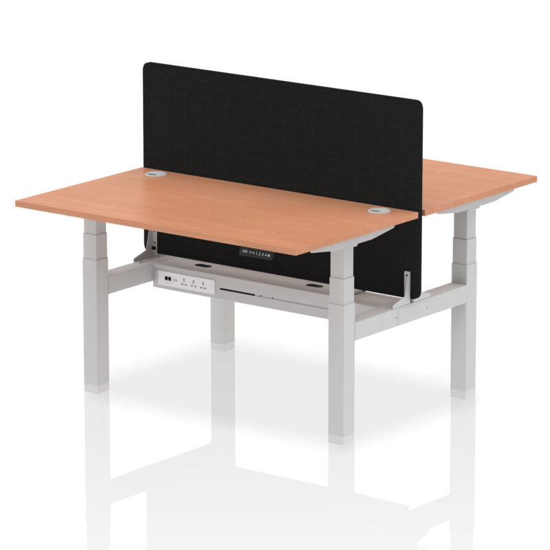 Breeze Back-to-Back Height Adjustable Bench Desk - 2 Person with Black Straight Screen - Image 23