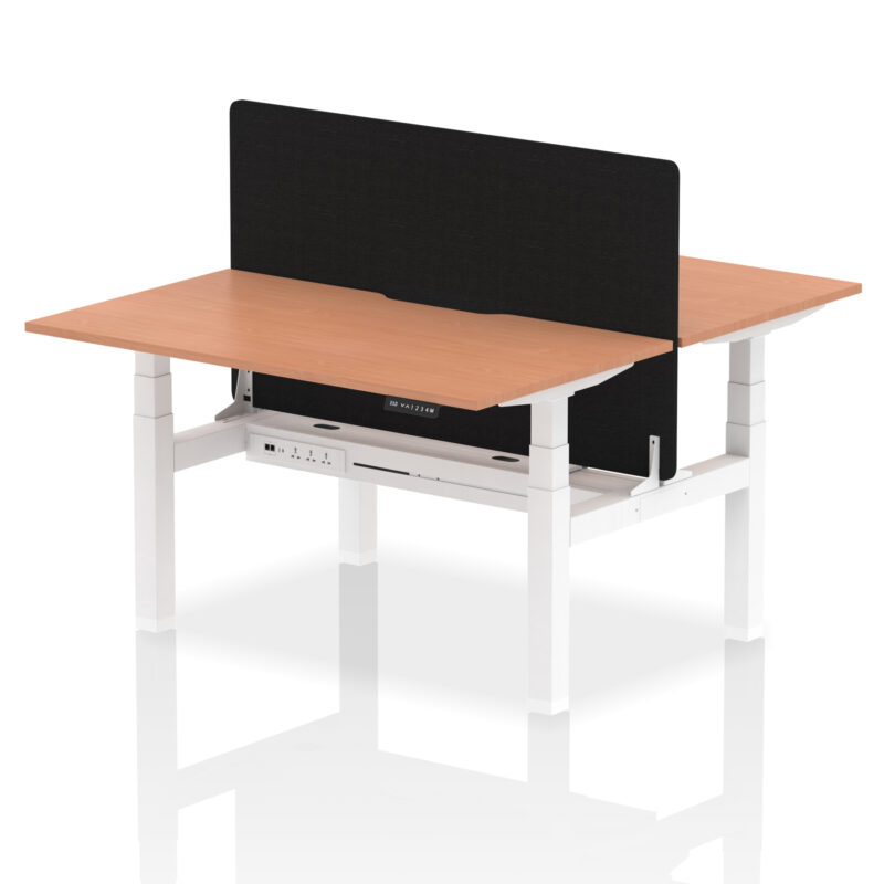 Breeze Back-to-Back Scalloped Edge Height Adjustable Bench Desk - 2 Person with Black Straight Screen - Image 21