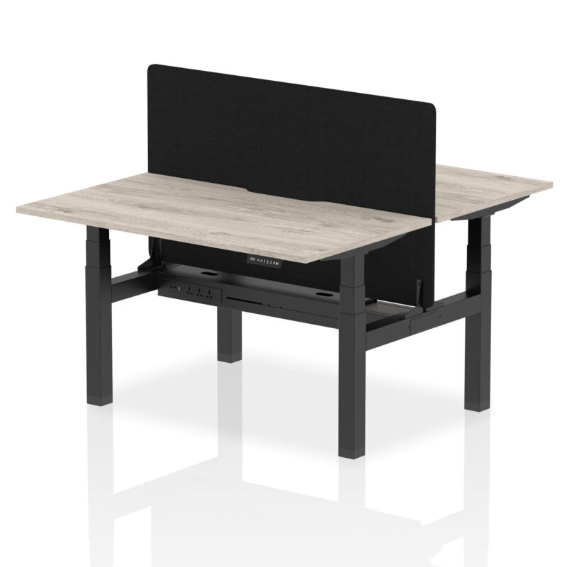 Breeze Back-to-Back Scalloped Edge Height Adjustable Bench Desk - 2 Person with Black Straight Screen - Image 22