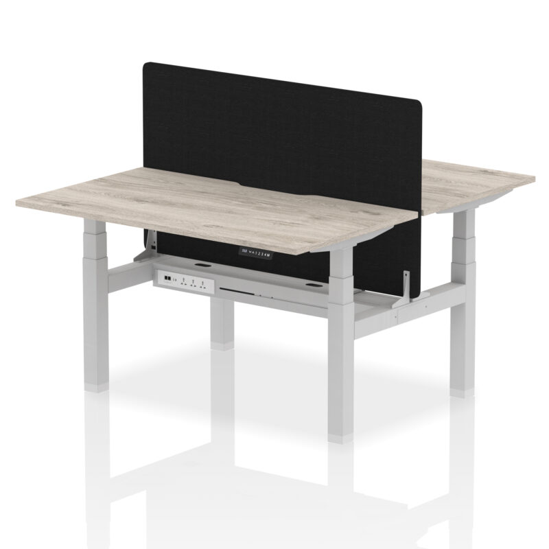 Breeze Back-to-Back Scalloped Edge Height Adjustable Bench Desk - 2 Person with Black Straight Screen - Image 23