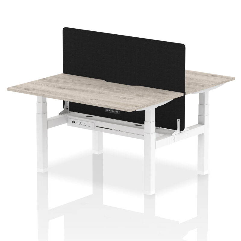 Breeze Back-to-Back Scalloped Edge Height Adjustable Bench Desk - 2 Person with Black Straight Screen - Image 24