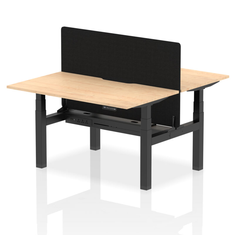Breeze Back-to-Back Scalloped Edge Height Adjustable Bench Desk - 2 Person with Black Straight Screen - Image 25