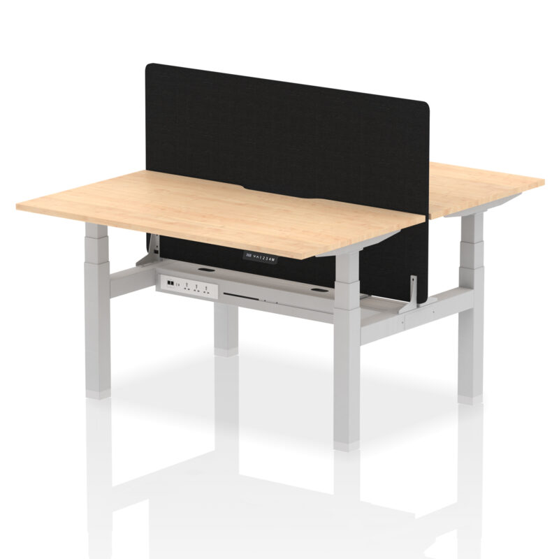 Breeze Back-to-Back Scalloped Edge Height Adjustable Bench Desk - 2 Person with Black Straight Screen - Image 26