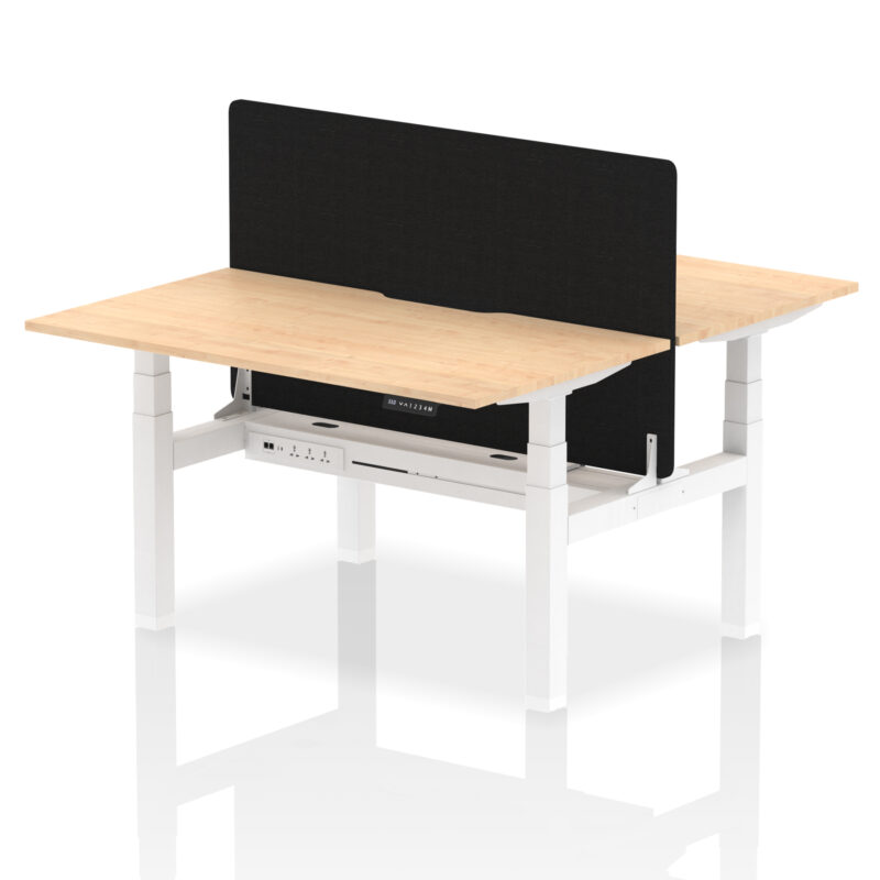 Breeze Back-to-Back Scalloped Edge Height Adjustable Bench Desk - 2 Person with Black Straight Screen - Image 27