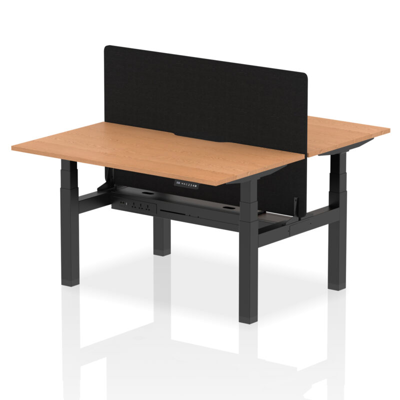 Breeze Back-to-Back Scalloped Edge Height Adjustable Bench Desk - 2 Person with Black Straight Screen - Image 28