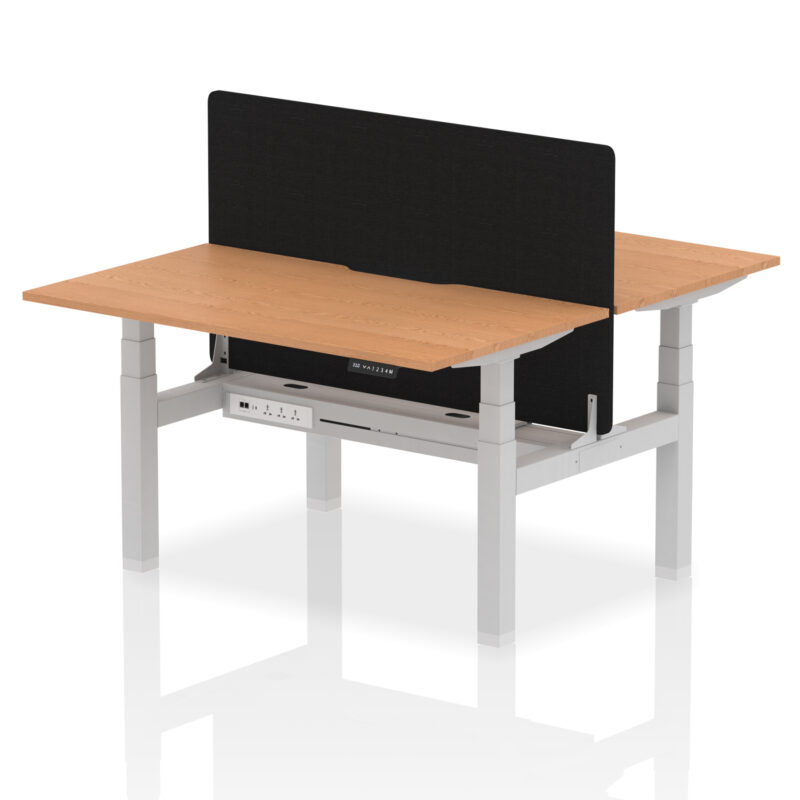 Breeze Back-to-Back Scalloped Edge Height Adjustable Bench Desk - 2 Person with Black Straight Screen - Image 29