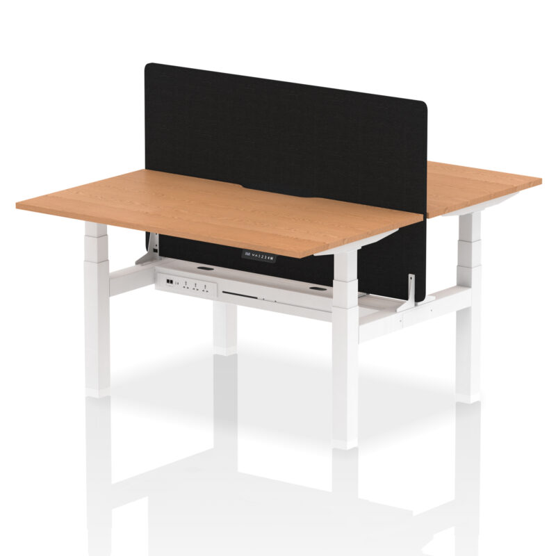 Breeze Back-to-Back Scalloped Edge Height Adjustable Bench Desk - 2 Person with Black Straight Screen - Image 30