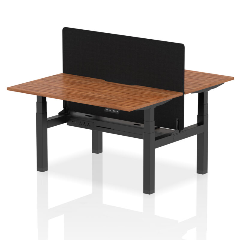 Breeze Back-to-Back Scalloped Edge Height Adjustable Bench Desk - 2 Person with Black Straight Screen - Image 31