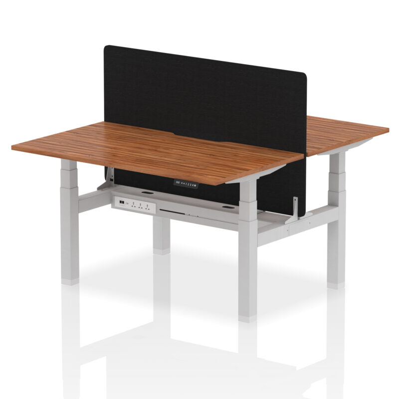 Breeze Back-to-Back Scalloped Edge Height Adjustable Bench Desk - 2 Person with Black Straight Screen - Image 32