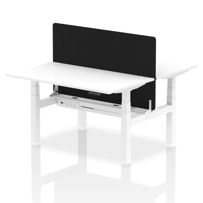 Breeze Back-to-Back Height Adjustable Bench Desk - 2 Person with Black Straight Screen - Image 42