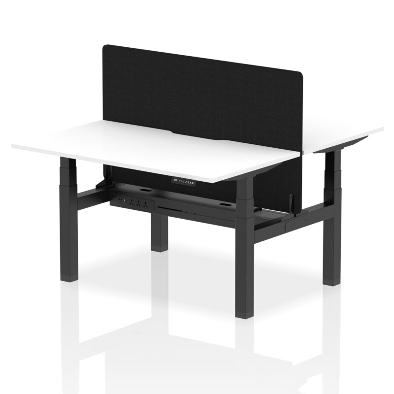 Breeze Back-to-Back Scalloped Edge Height Adjustable Bench Desk - 2 Person with Black Straight Screen - Image 34