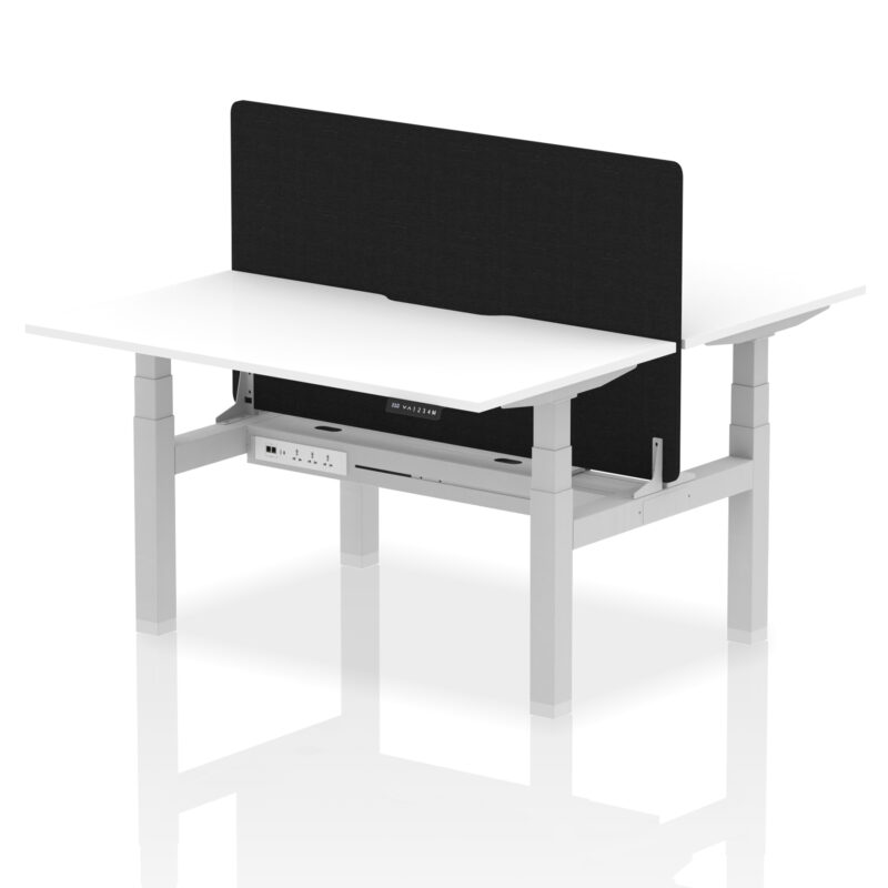 Breeze Back-to-Back Scalloped Edge Height Adjustable Bench Desk - 2 Person with Black Straight Screen - Image 35
