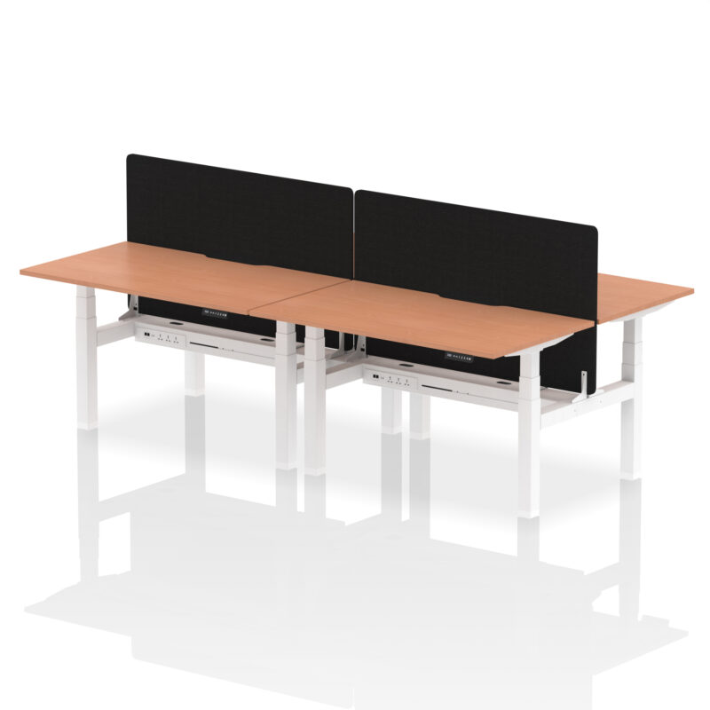 Breeze Back-to-Back Scalloped Edge Height Adjustable Bench Desk - 4 Person with Black Straight Screen - Image 21