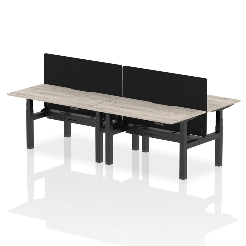 Breeze Back-to-Back Scalloped Edge Height Adjustable Bench Desk - 4 Person with Black Straight Screen - Image 22