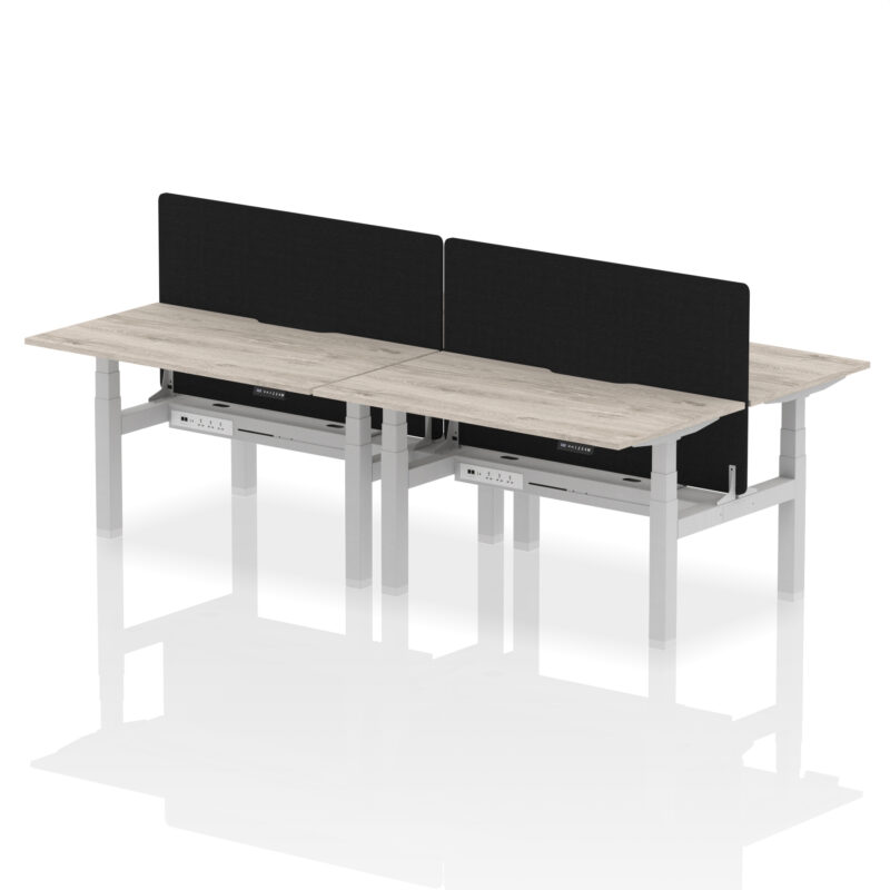 Breeze Back-to-Back Scalloped Edge Height Adjustable Bench Desk - 4 Person with Black Straight Screen - Image 23