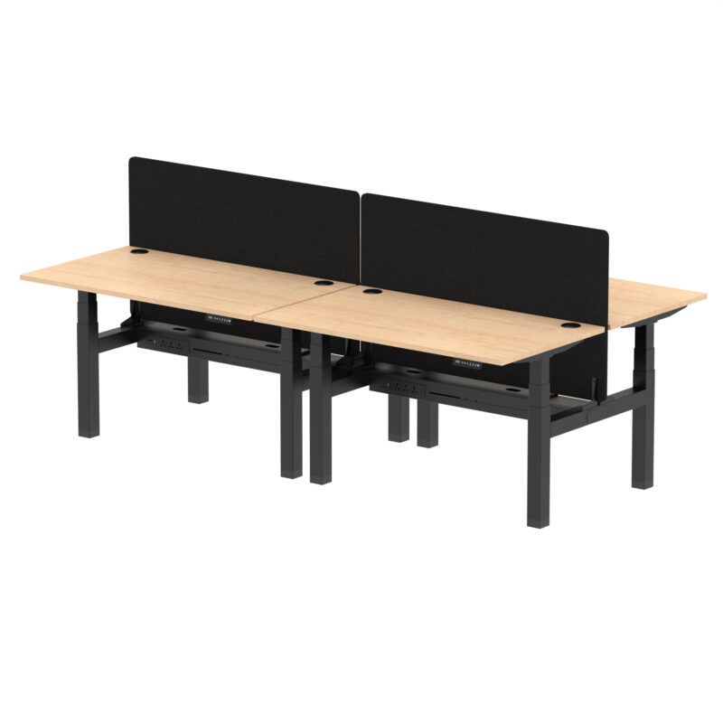 Breeze Back-to-Back Height Adjustable Bench Desk - 4 Person with Black Straight Screen - Image 31