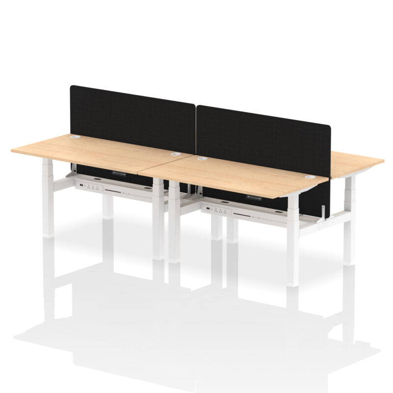 Breeze Back-to-Back Height Adjustable Bench Desk - 4 Person with Black Straight Screen - Image 33