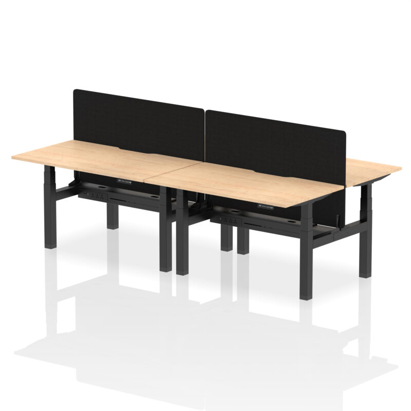 Breeze Back-to-Back Scalloped Edge Height Adjustable Bench Desk - 4 Person with Black Straight Screen - Image 25
