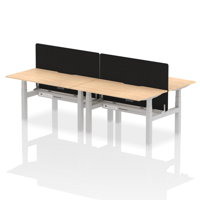 Breeze Back-to-Back Scalloped Edge Height Adjustable Bench Desk - 4 Person with Black Straight Screen - Image 26