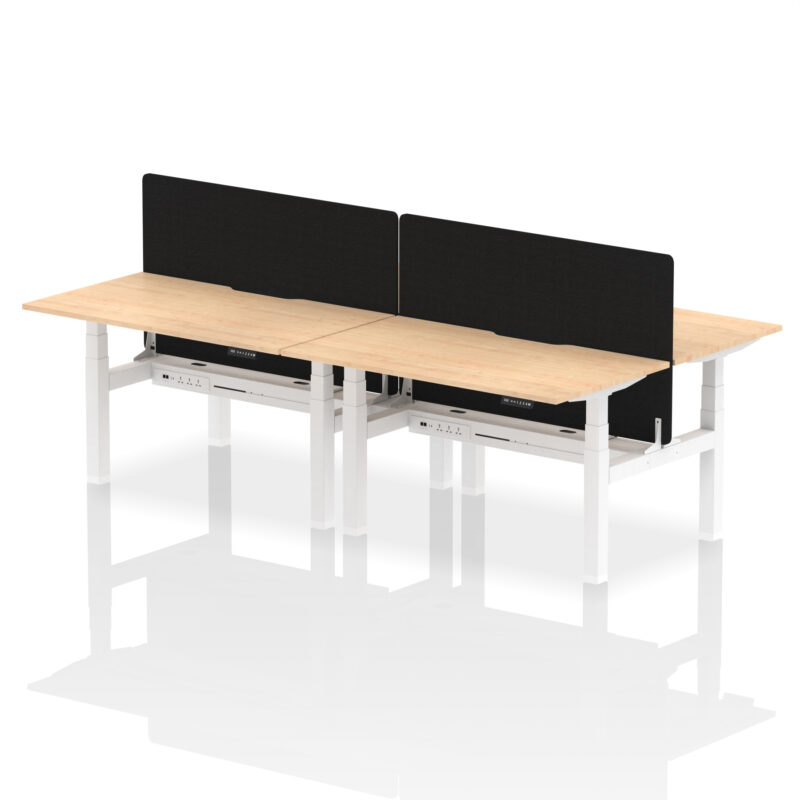 Breeze Back-to-Back Scalloped Edge Height Adjustable Bench Desk - 4 Person with Black Straight Screen - Image 27