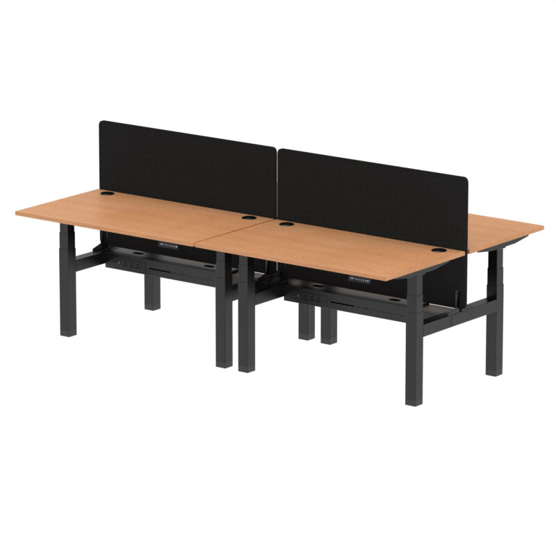 Breeze Back-to-Back Height Adjustable Bench Desk - 4 Person with Black Straight Screen - Image 34