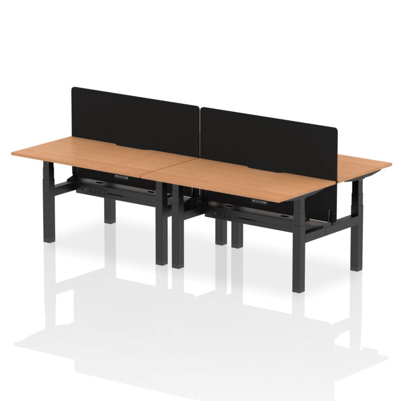 Breeze Back-to-Back Scalloped Edge Height Adjustable Bench Desk - 4 Person with Black Straight Screen - Image 28