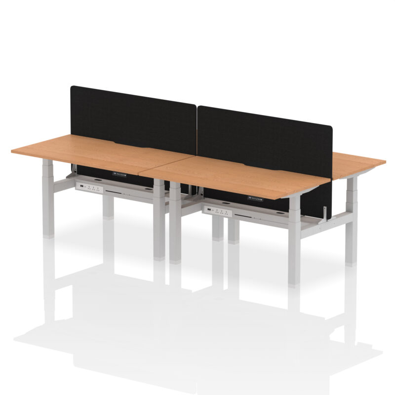 Breeze Back-to-Back Scalloped Edge Height Adjustable Bench Desk - 4 Person with Black Straight Screen - Image 29