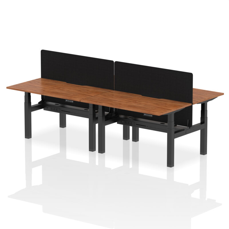 Breeze Back-to-Back Scalloped Edge Height Adjustable Bench Desk - 4 Person with Black Straight Screen - Image 31