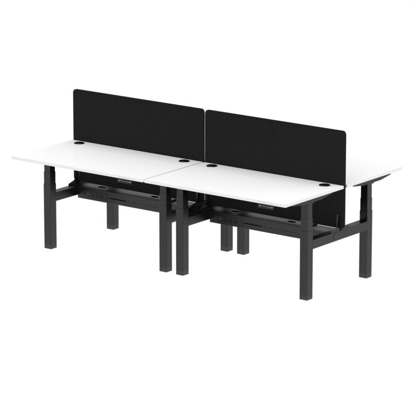 Breeze Back-to-Back Height Adjustable Bench Desk - 4 Person with Black Straight Screen - Image 40