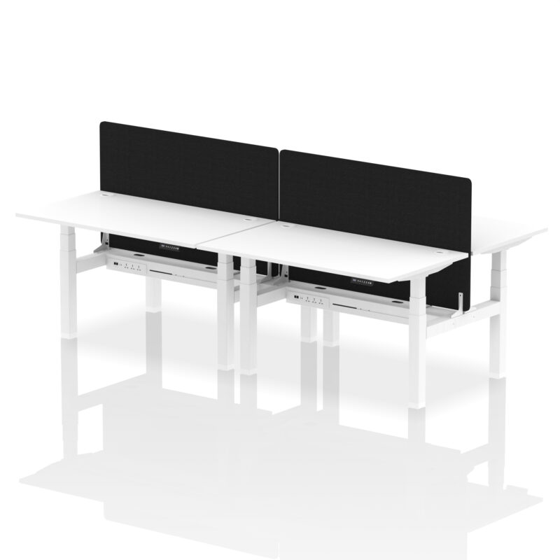 Breeze Back-to-Back Height Adjustable Bench Desk - 4 Person with Black Straight Screen - Image 42