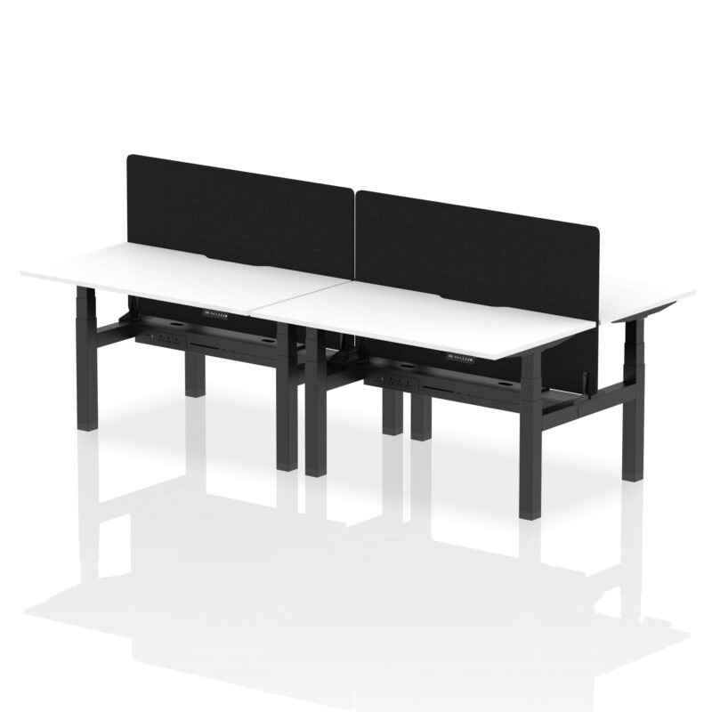 Breeze Back-to-Back Scalloped Edge Height Adjustable Bench Desk - 4 Person with Black Straight Screen - Image 34