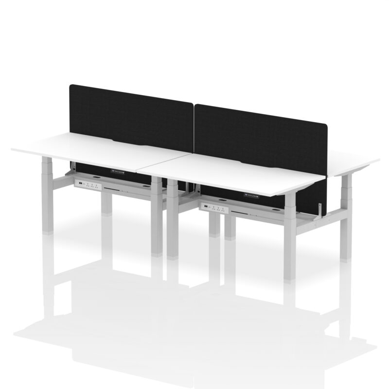 Breeze Back-to-Back Scalloped Edge Height Adjustable Bench Desk - 4 Person with Black Straight Screen - Image 35
