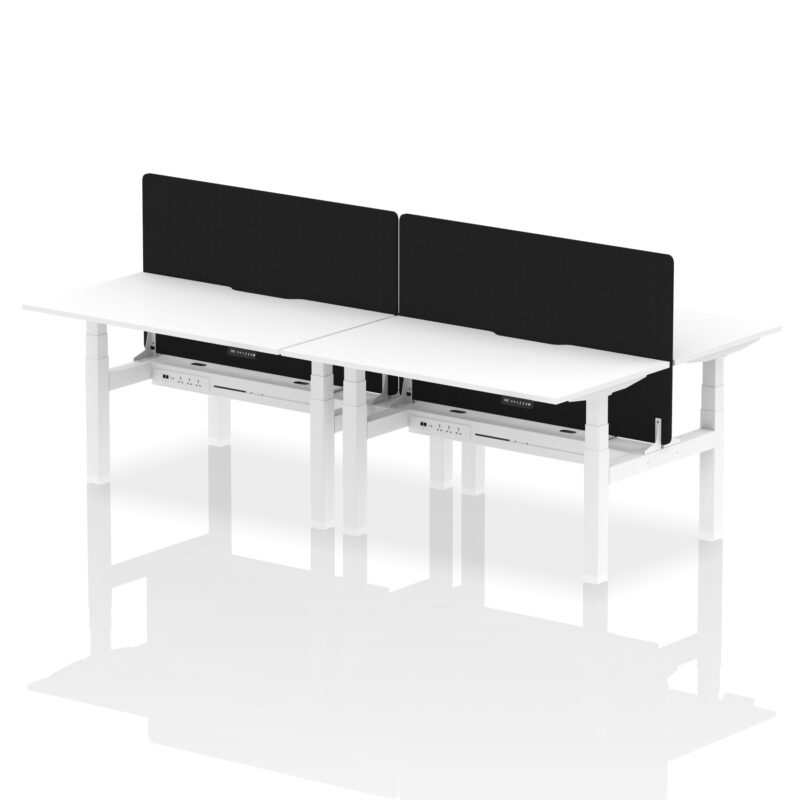 Breeze Back-to-Back Scalloped Edge Height Adjustable Bench Desk - 4 Person with Black Straight Screen - Image 36