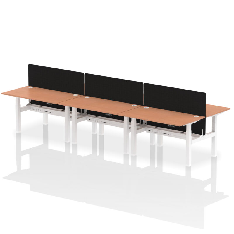 Breeze Back-to-Back Height Adjustable Bench Desk - 6 Person with Black Straight Screen - Image 24