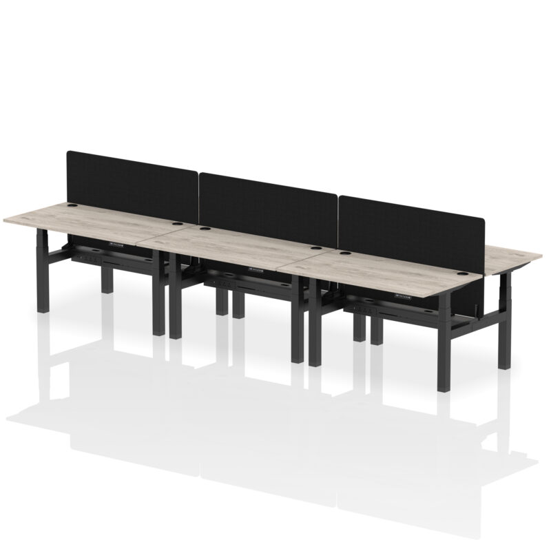 Breeze Back-to-Back Height Adjustable Bench Desk - 6 Person with Black Straight Screen - Image 28