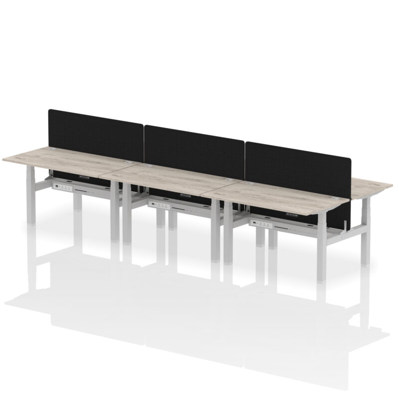 Breeze Back-to-Back Height Adjustable Bench Desk - 6 Person with Black Straight Screen - Image 29